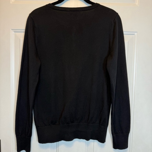 ANN TAYLOR LOFT Square Rhinestone Button Front Long Sleeve Black Cardigan Sz M - Picture 2 of 11